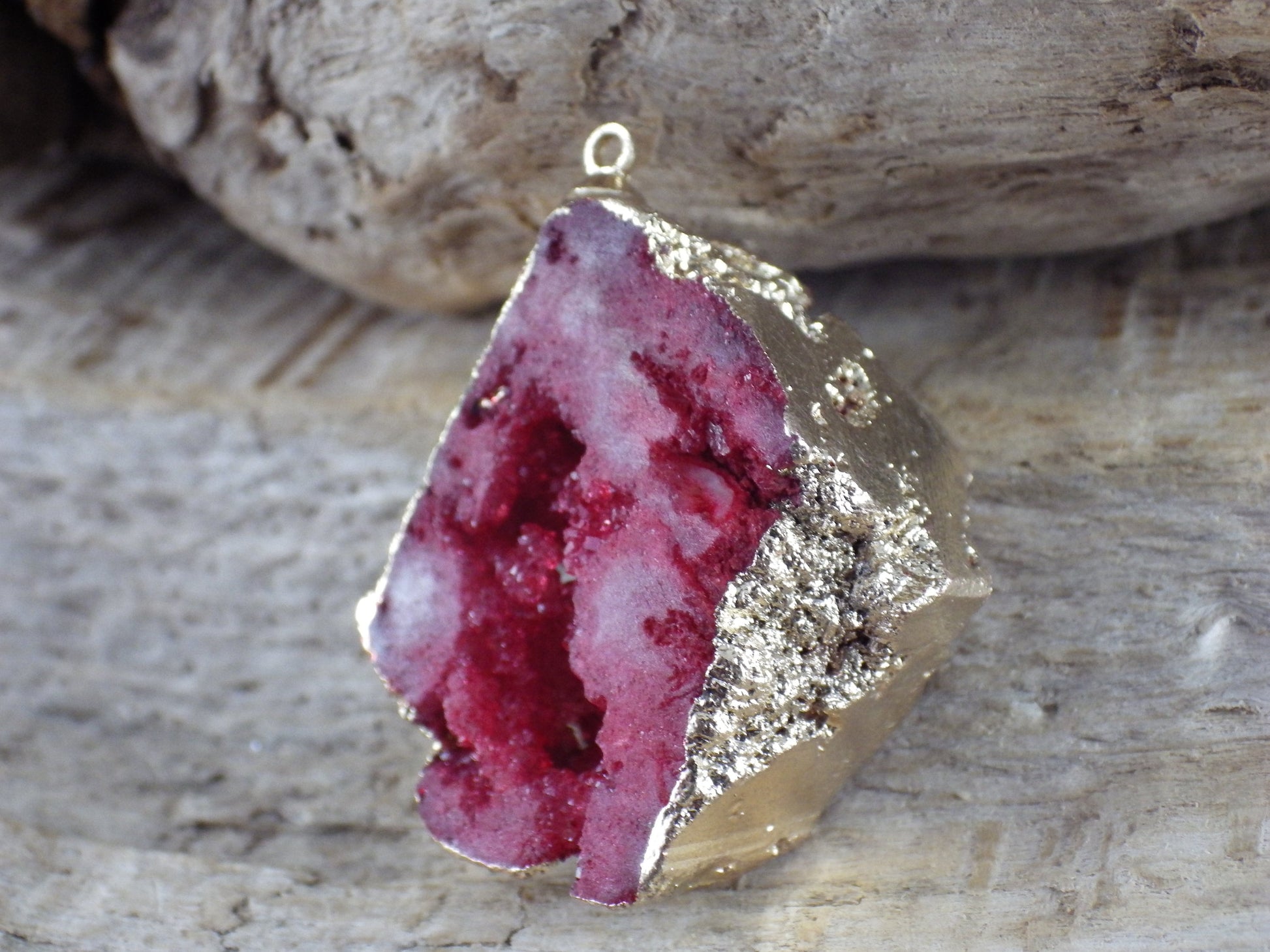 Red & Gold Druzy Quartz Geode Pendant 33x28mm, Semi Precious Gemstone, Loose Stone, Designer Jewellery Making Supplies UK N5