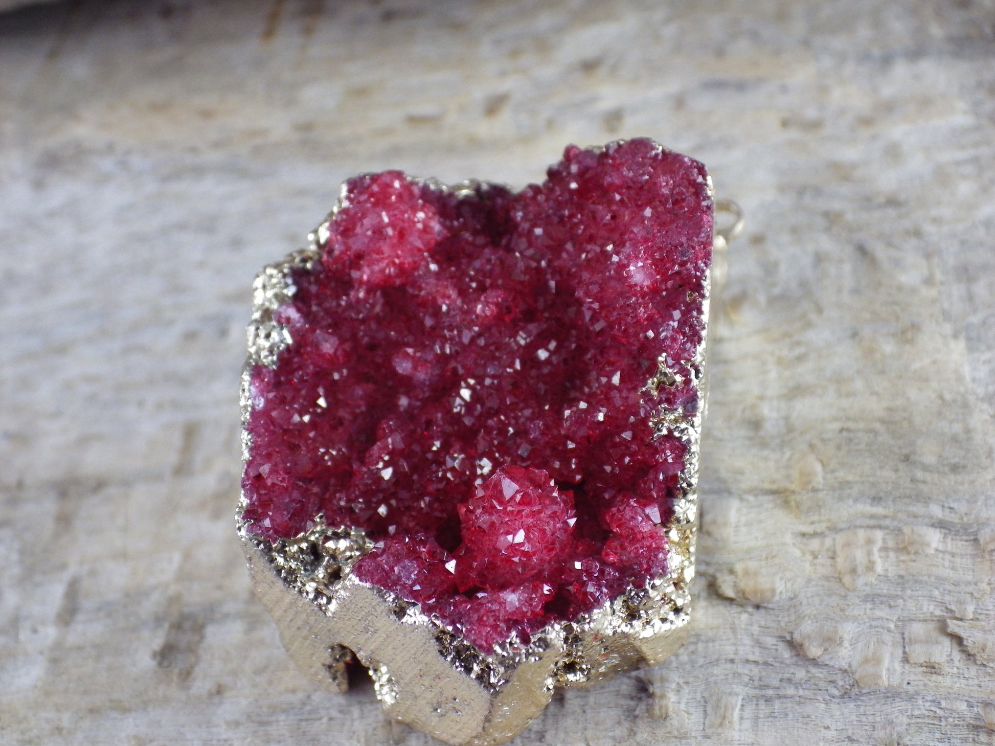 Red & Gold Druzy Quartz Geode Pendant 33x28mm, Semi Precious Gemstone, Loose Stone, Designer Jewellery Making Supplies UK N5
