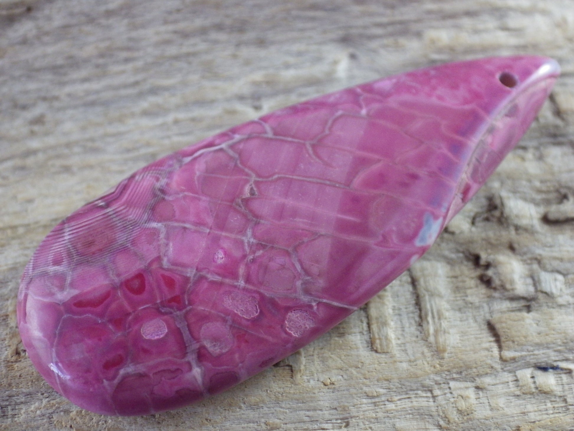 Pink Agate Teardrop Pendant 49x19mm, Semi Precious Gemstone, Statement Pendant, Loose Stone, UK Jewelry Making Supplies, A1