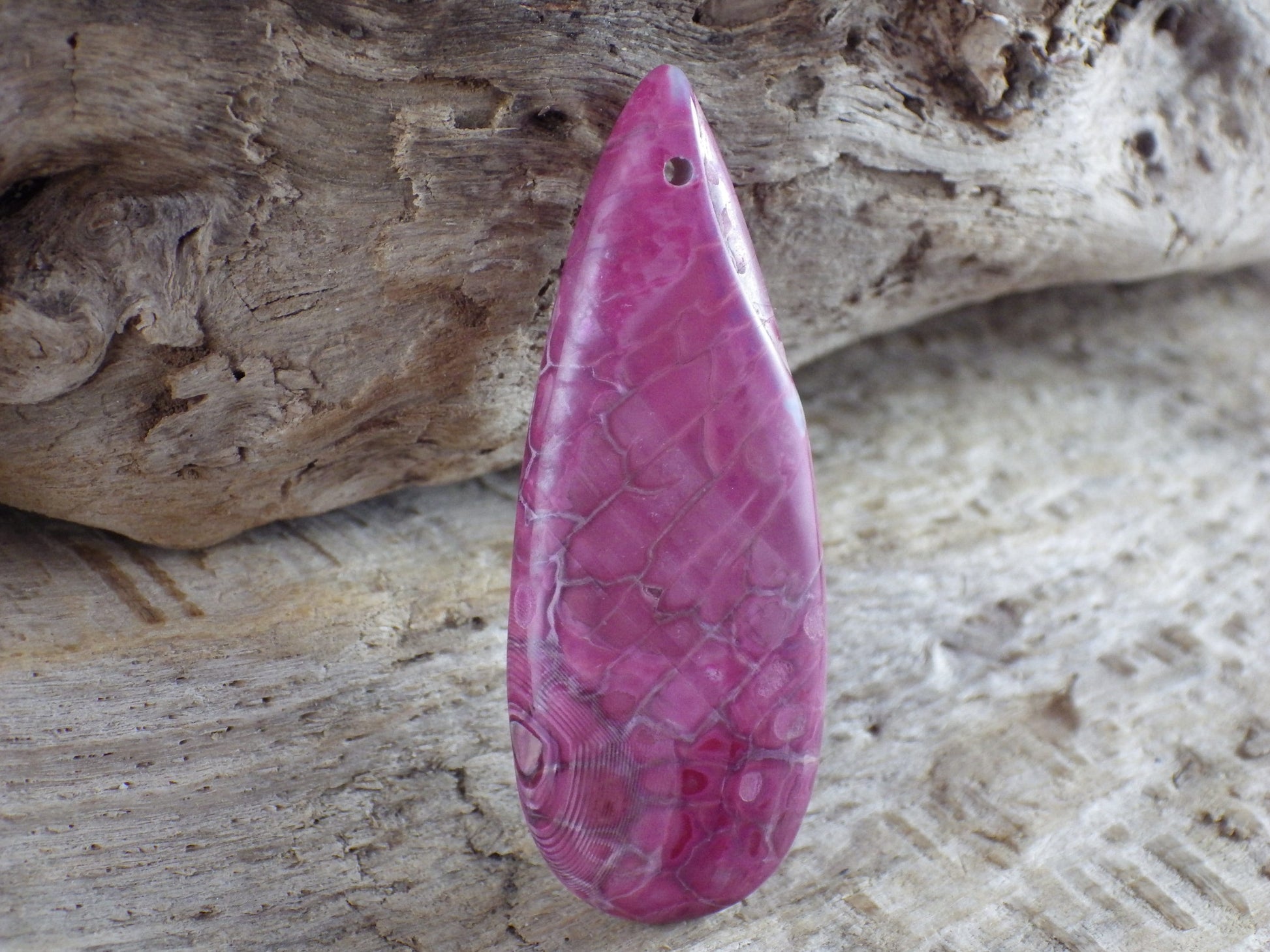 Pink Agate Teardrop Pendant 49x19mm, Semi Precious Gemstone, Statement Pendant, Loose Stone, UK Jewelry Making Supplies, A1