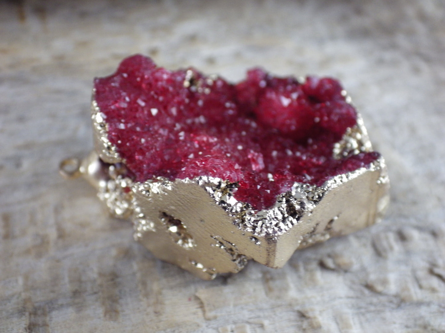 Red & Gold Druzy Quartz Geode Pendant 33x28mm, Semi Precious Gemstone, Loose Stone, Designer Jewellery Making Supplies UK N5
