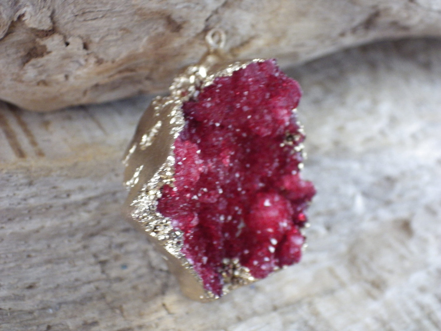 Red & Gold Druzy Quartz Geode Pendant 33x28mm, Semi Precious Gemstone, Loose Stone, Designer Jewellery Making Supplies UK N5