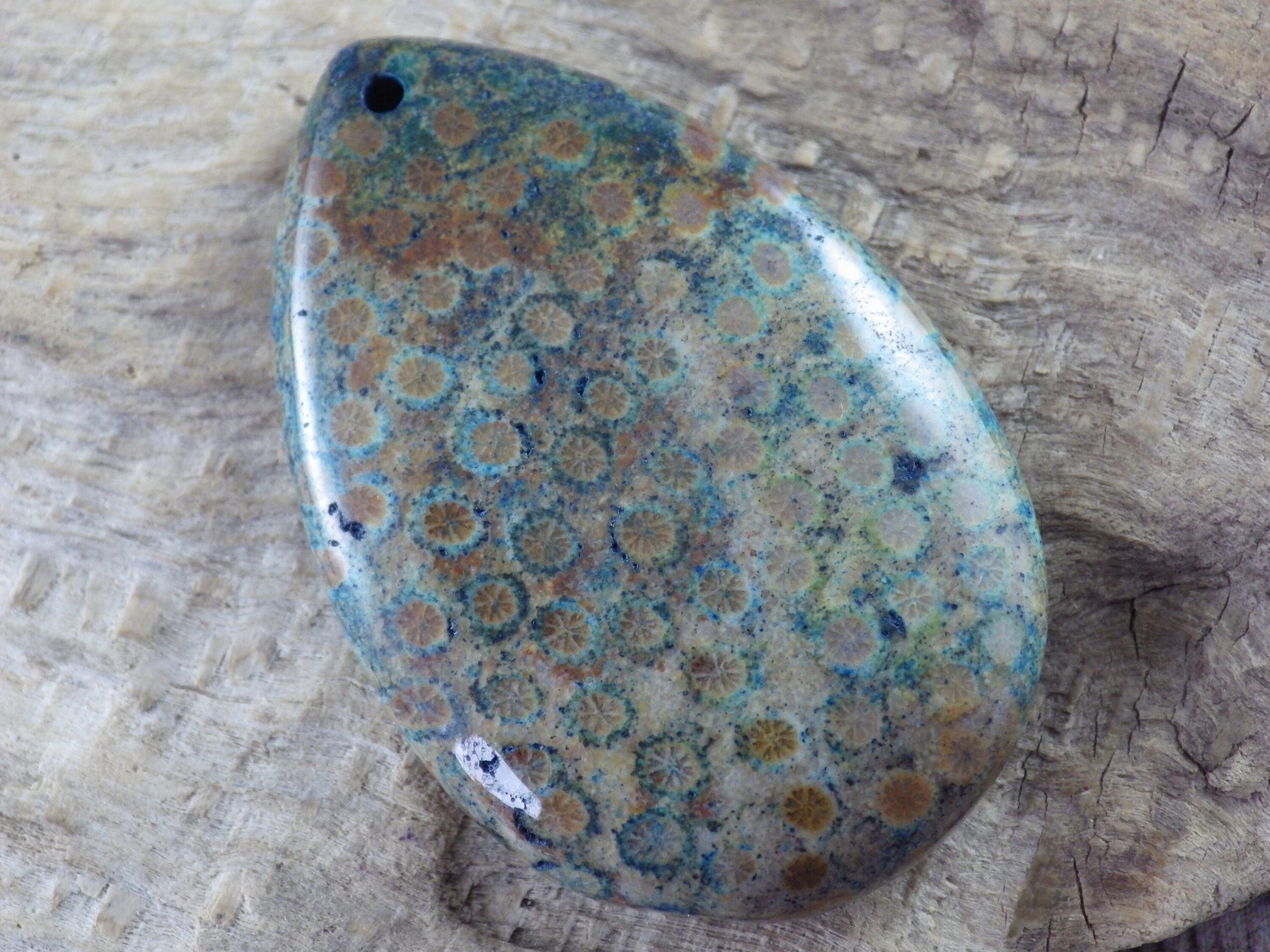 Blue Fossil Coral Jasper Teardrop Pendant, 47x31mm Semi Precious Gemstone, Necklace Pendant, Designers Loose Stone, Jewellery Supplies H9
