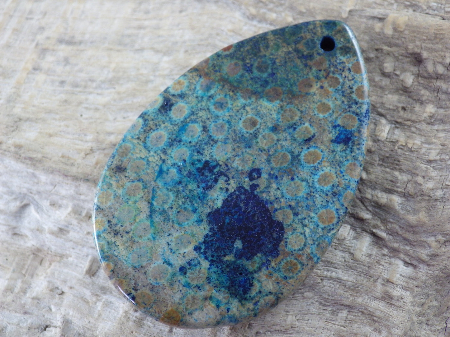 Blue Fossil Coral Jasper Teardrop Pendant, 47x31mm Semi Precious Gemstone, Necklace Pendant, Designers Loose Stone, Jewellery Supplies H9