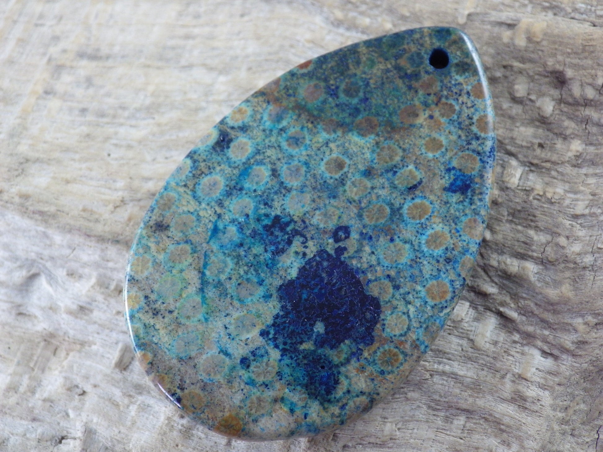 Blue Fossil Coral Jasper Teardrop Pendant, 47x31mm Semi Precious Gemstone, Necklace Pendant, Designers Loose Stone, Jewellery Supplies H9