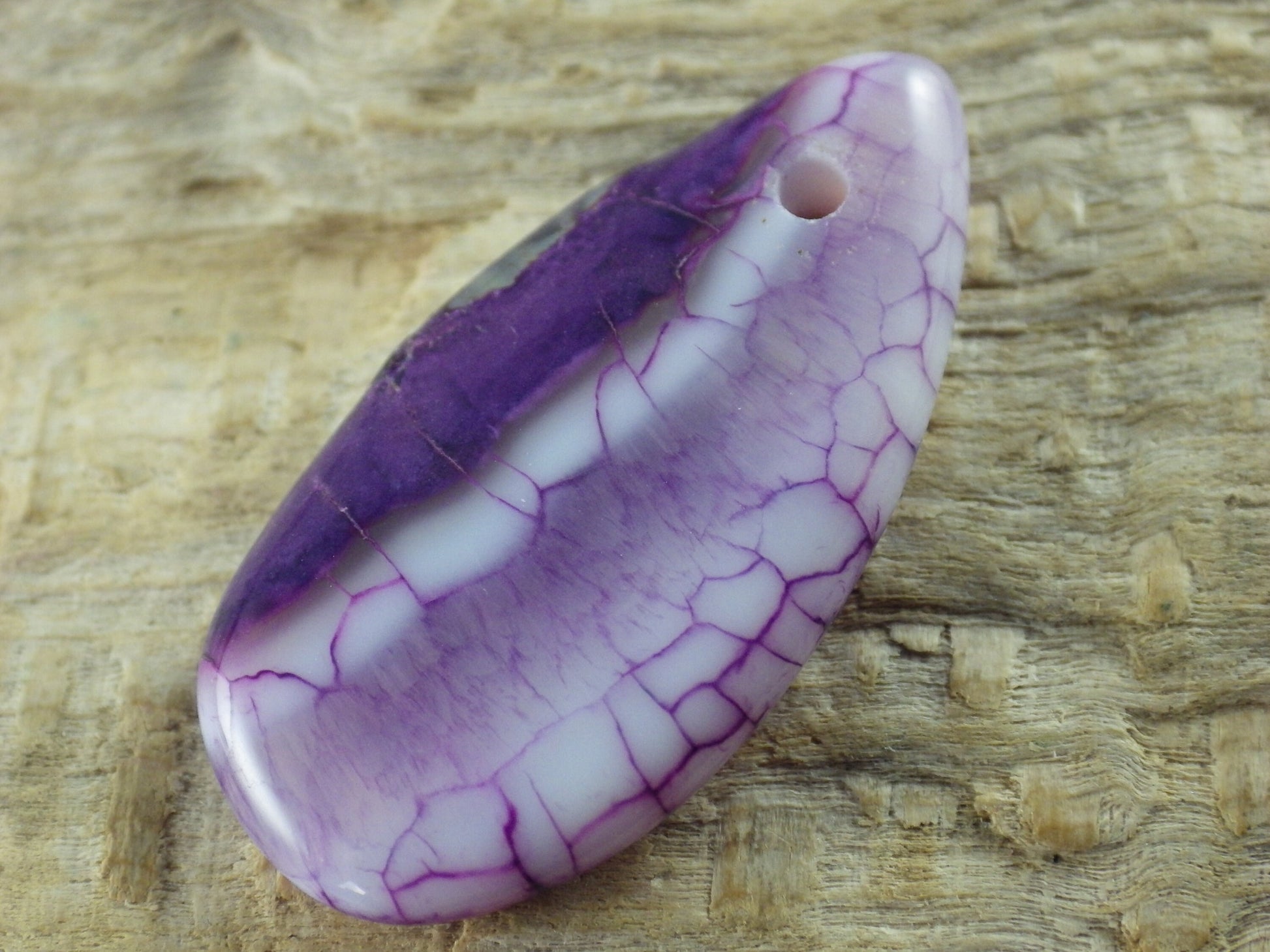 Purple Dragon's Vein Agate Pendant 29x15mm, Semi Precious Gemstone, Flat Backed Teardrop, Loose Stone, Jewellery Making Supplies UK P4