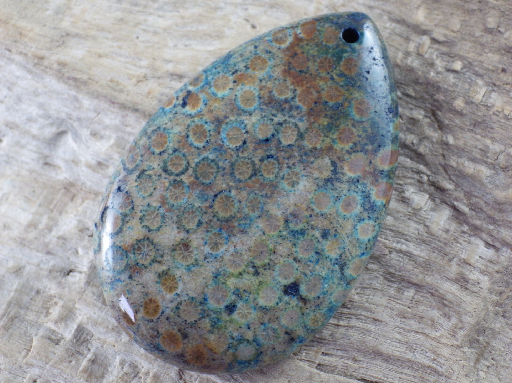 Blue Fossil Coral Jasper Teardrop Pendant, 47x31mm Semi Precious Gemstone, Necklace Pendant, Designers Loose Stone, Jewellery Supplies H9