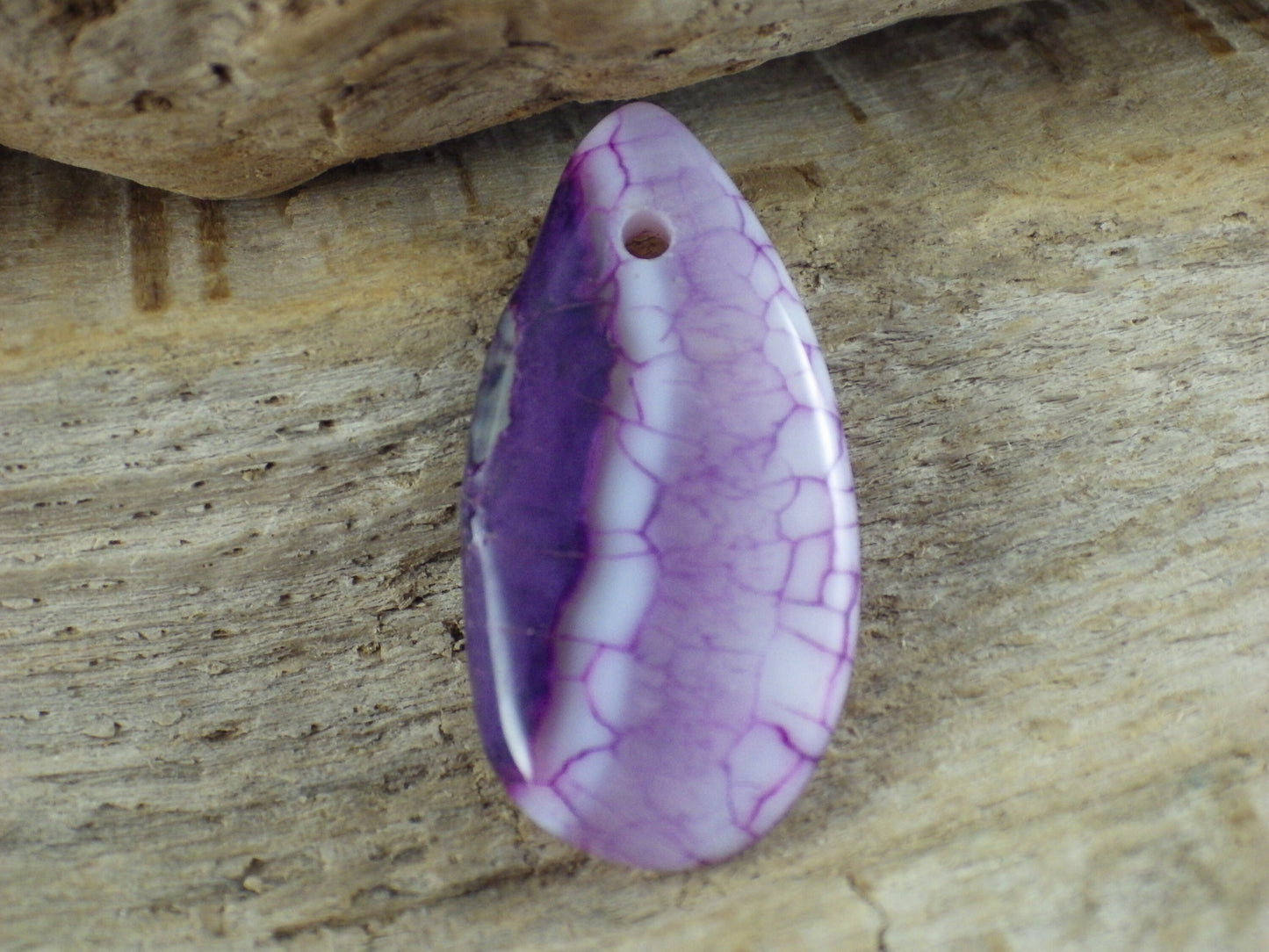 Purple Dragon's Vein Agate Pendant 29x15mm, Semi Precious Gemstone, Flat Backed Teardrop, Loose Stone, Jewellery Making Supplies UK P4