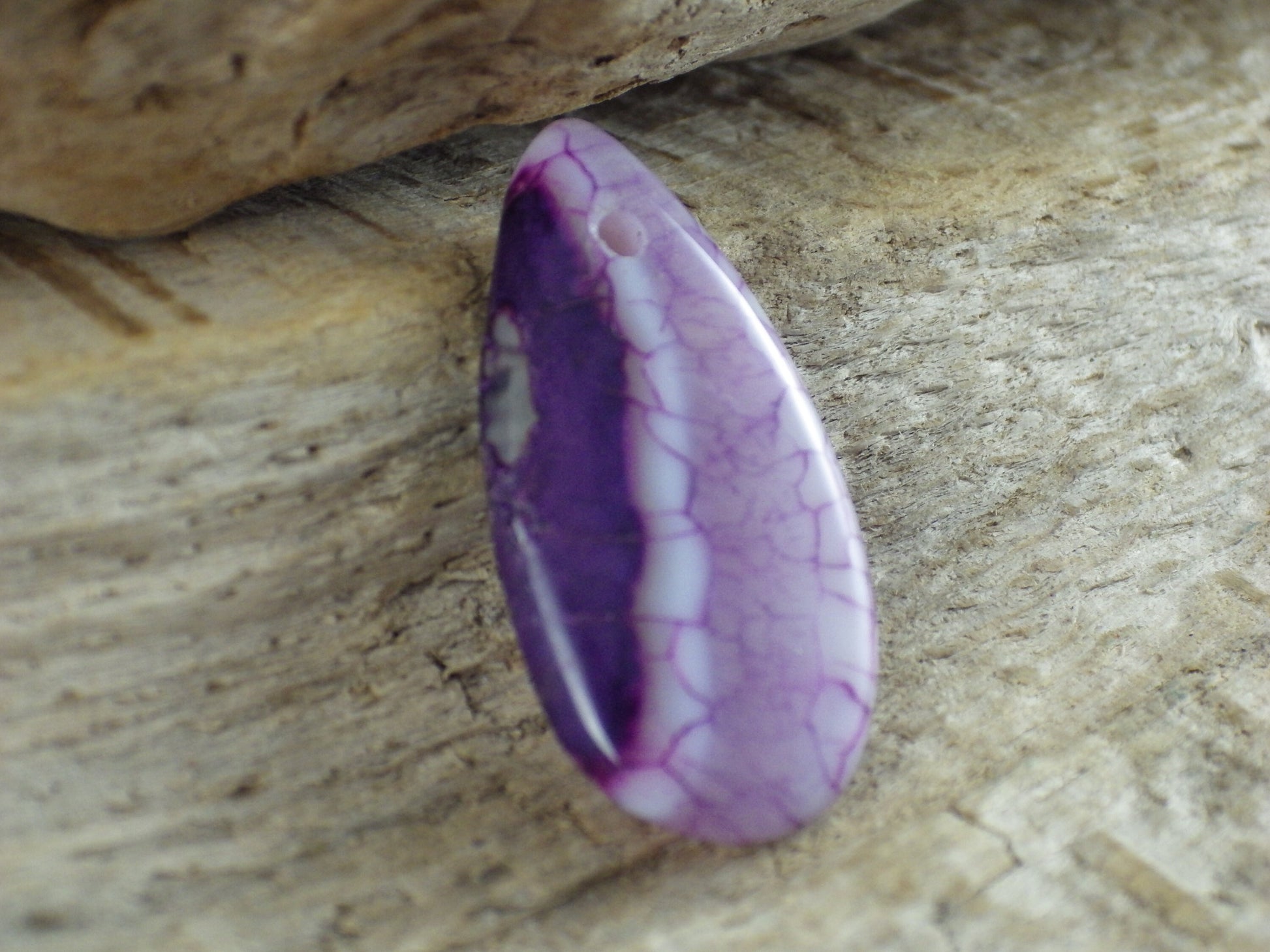 Purple Dragon's Vein Agate Pendant 29x15mm, Semi Precious Gemstone, Flat Backed Teardrop, Loose Stone, Jewellery Making Supplies UK P4