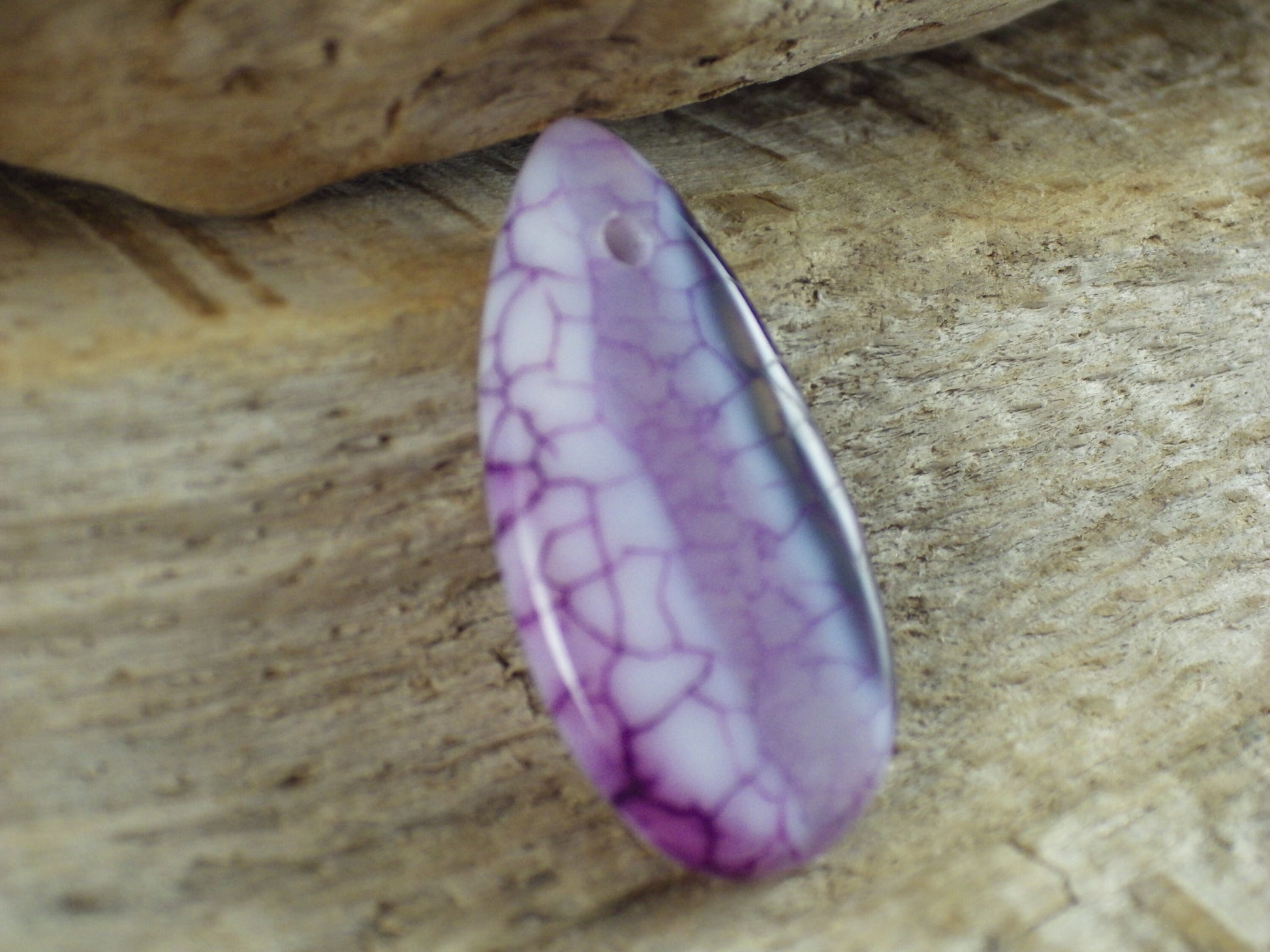 Purple Dragon's Vein Agate Pendant 29x15mm, Semi Precious Gemstone, Flat Backed Teardrop, Loose Stone, Jewellery Making Supplies UK P4