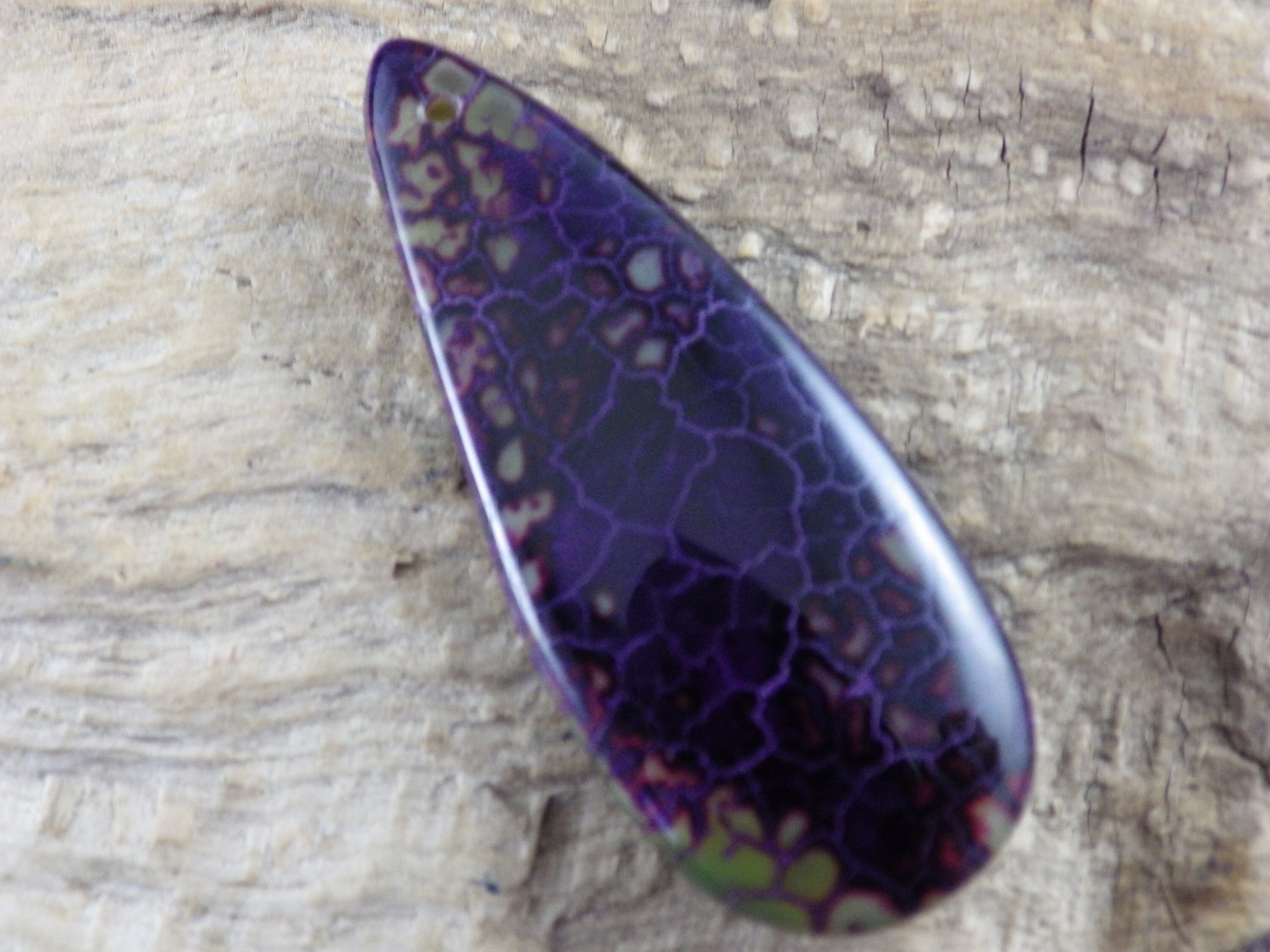 Purple Dragons Vein Fire Agate Teardrop Pendant, 50x20mm Semi Precious Gemstone, Loose Designers Stone, UK Jewellery Making Supplies G7