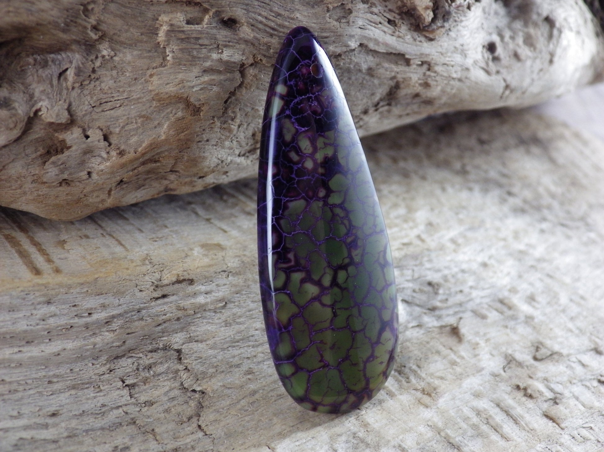 Purple Dragons Vein Fire Agate Teardrop Pendant, 50x20mm Semi Precious Gemstone, Loose Designers Stone, UK Jewellery Making Supplies G7