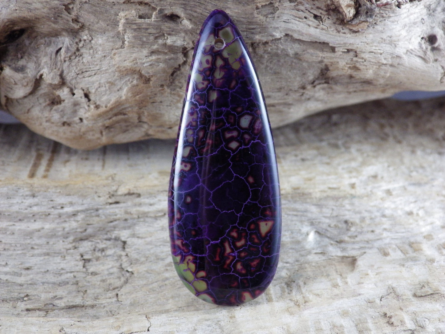 Purple Dragons Vein Fire Agate Teardrop Pendant, 50x20mm Semi Precious Gemstone, Loose Designers Stone, UK Jewellery Making Supplies G7