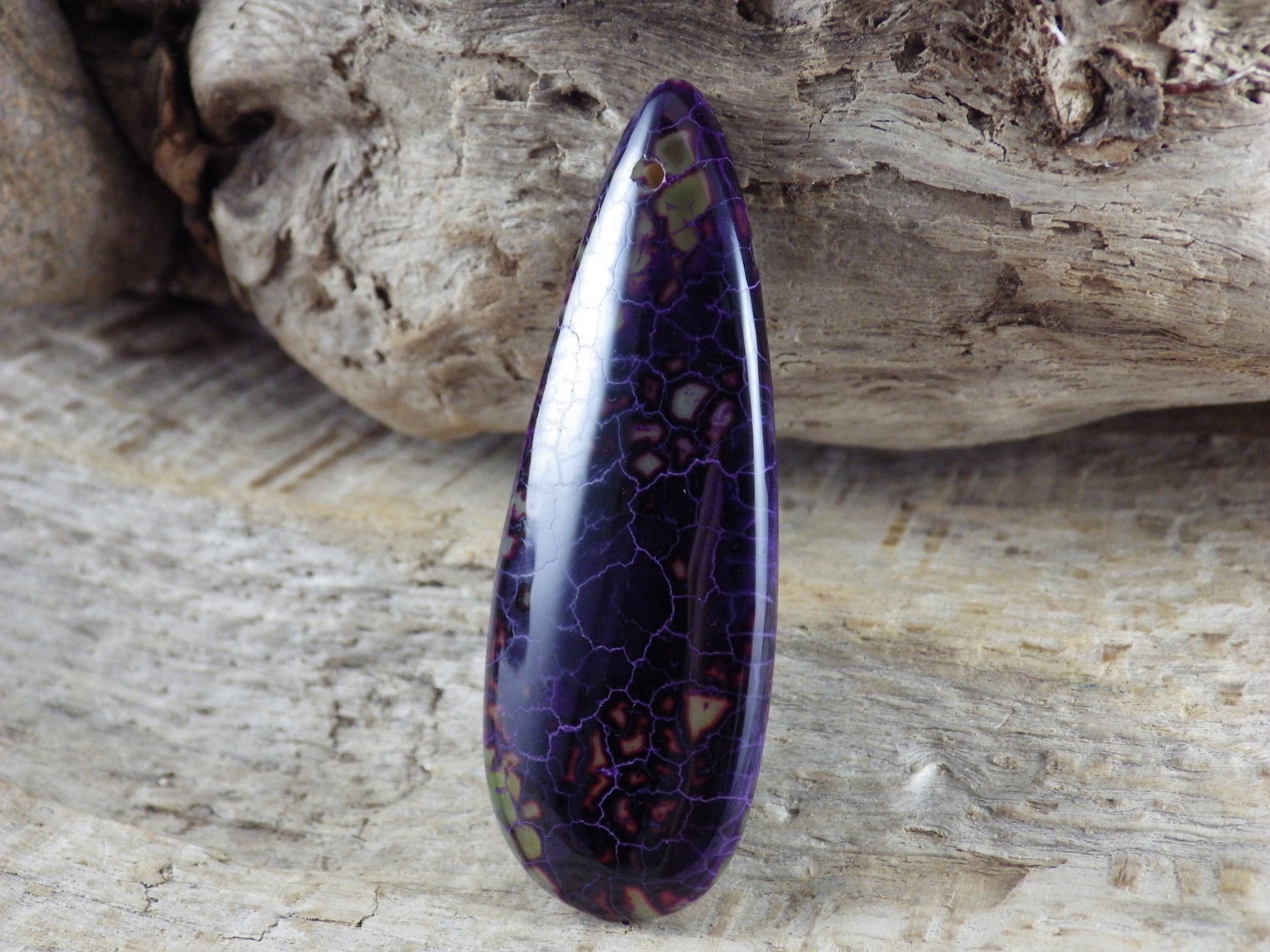 Purple Dragons Vein Fire Agate Teardrop Pendant, 50x20mm Semi Precious Gemstone, Loose Designers Stone, UK Jewellery Making Supplies G7