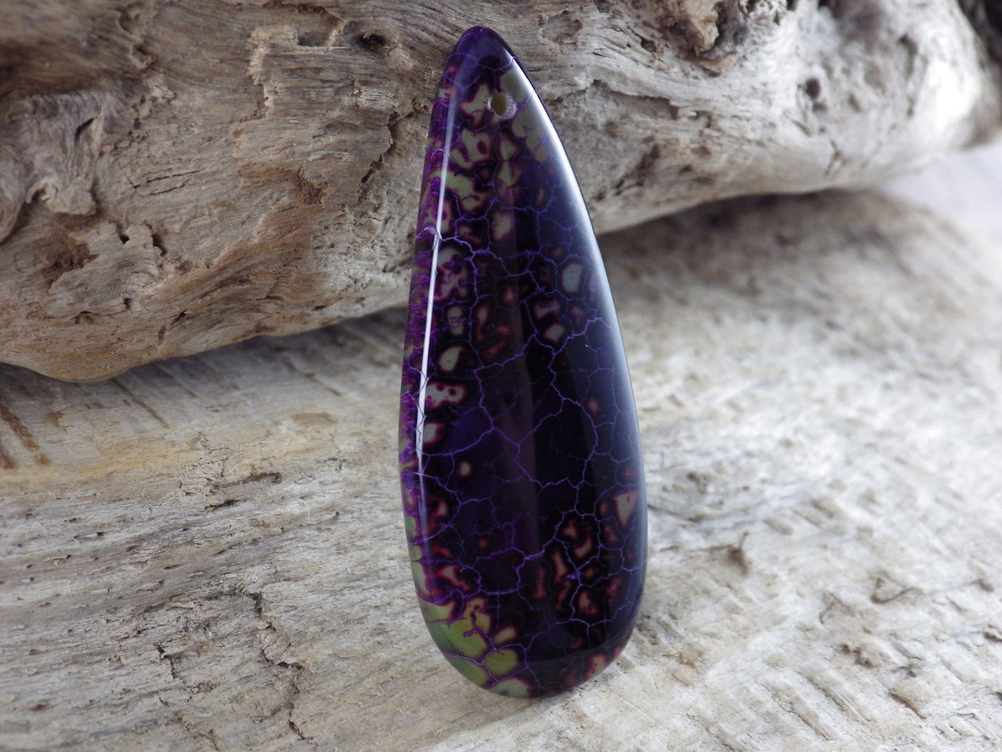 Purple Dragons Vein Fire Agate Teardrop Pendant, 50x20mm Semi Precious Gemstone, Loose Designers Stone, UK Jewellery Making Supplies G7